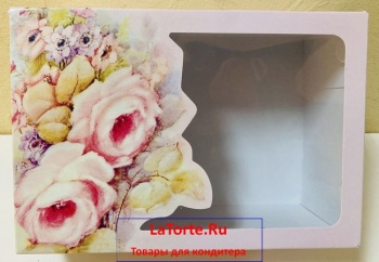 Коробка на 6 капкейков с окном - цветы
