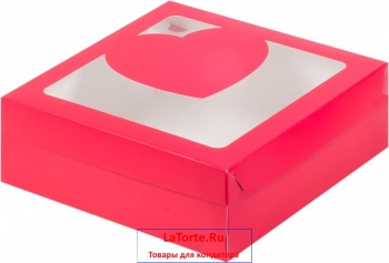 Коробка для зефира - 20х7 см - Красная с сердцем