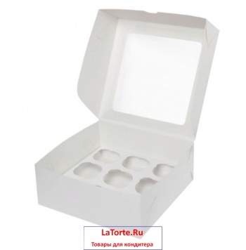 Коробка на 9 капкейков с окном - белая